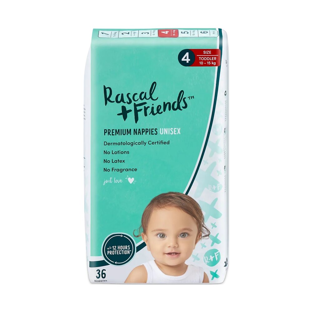 Rascals Premium Adhesive Nappy Diapers Size 4 (10-15 Kgs)